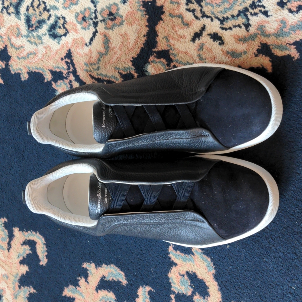 Ermenegildo Zegna Triple Stitch Black Sneakers Size 11